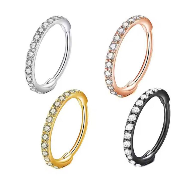 Body Jewelry Septum - حلقة أنف شفافة 16G مرصعة بالزركونيا