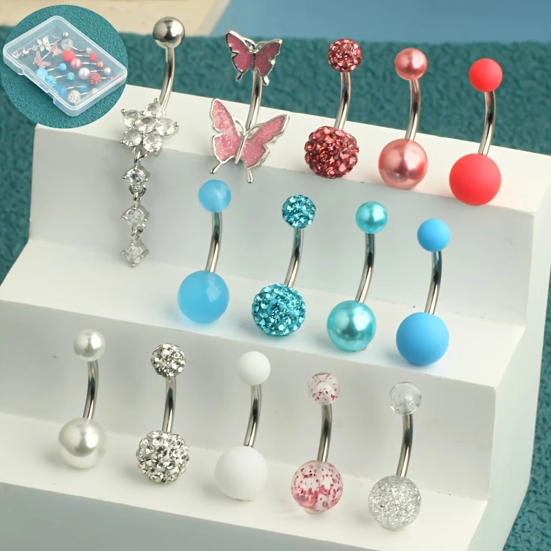 Body Jewelry Jewelry Box - 14pcs خاتم زر البطن ثقب السبرة