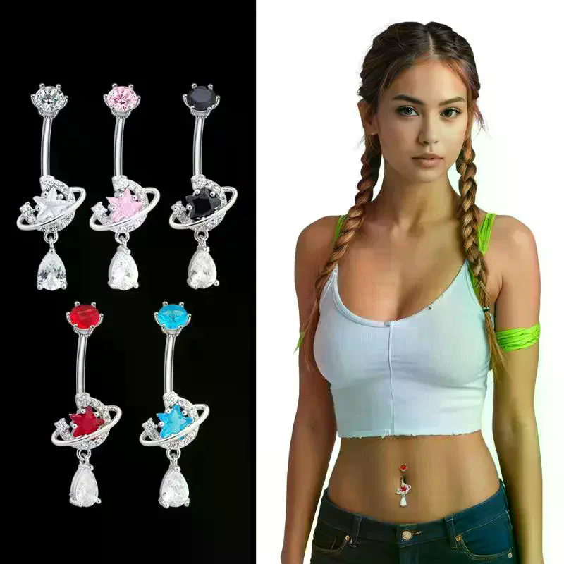 Body Jewelry Universe - حلقات بطن متدلية من الزركون الكريستالي