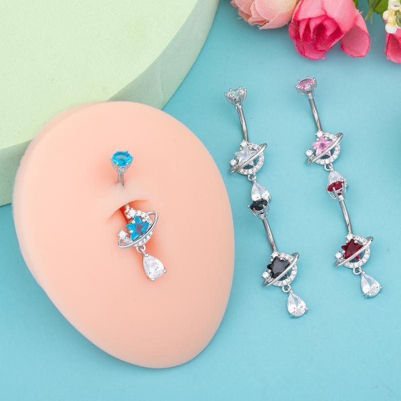 Body Jewelry Universe - حلقات بطن كريستالية متدلية من الفولاذ