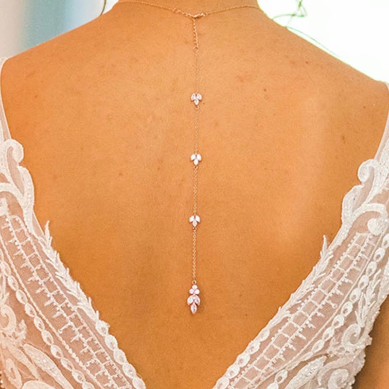 Body Jewelry For Backless Dress - قلادة ظهر نسائية ذهبية مع قلادة