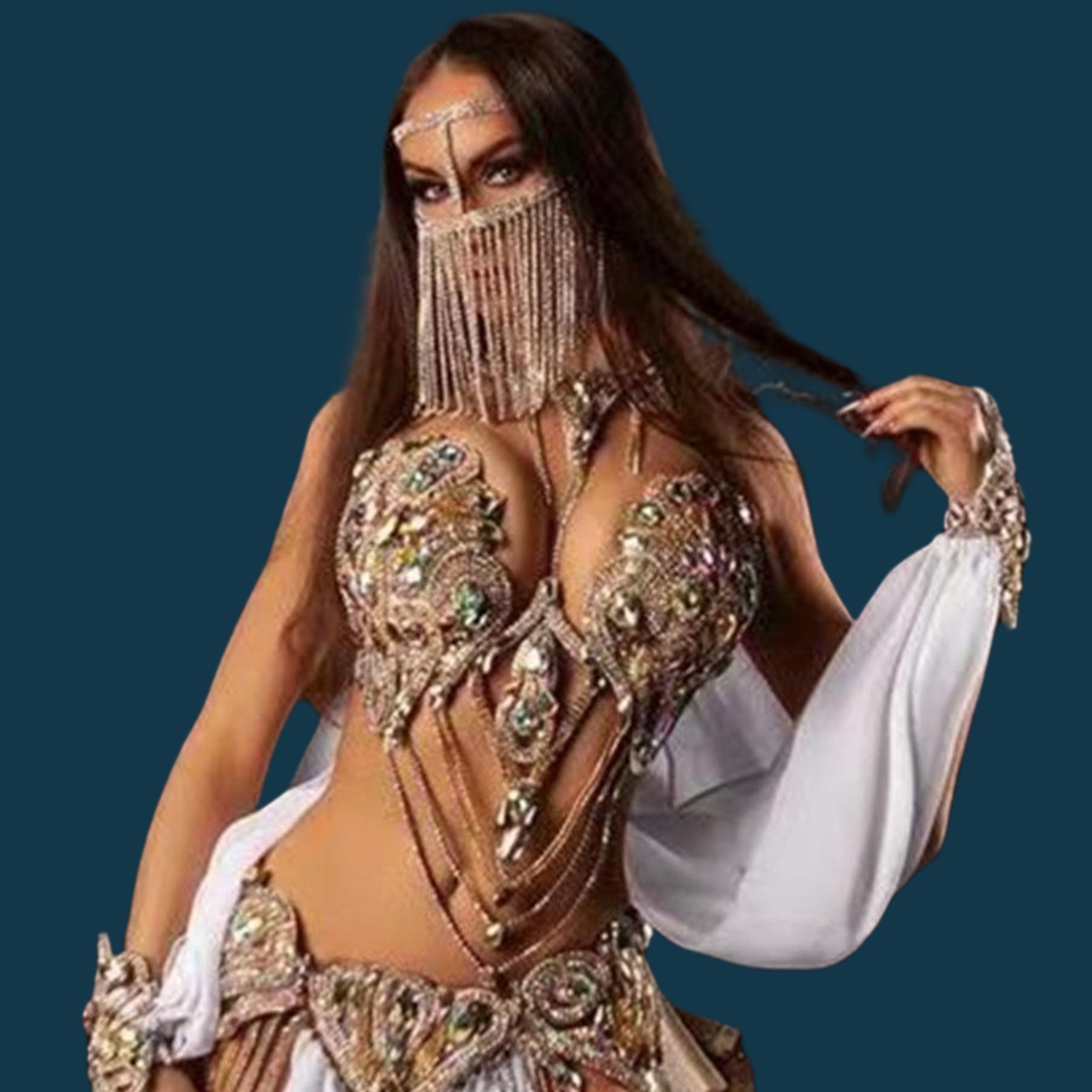 قناع كريستالي فاخر للجسم مع شر - مراجعة Body Jewelry High End وسعره