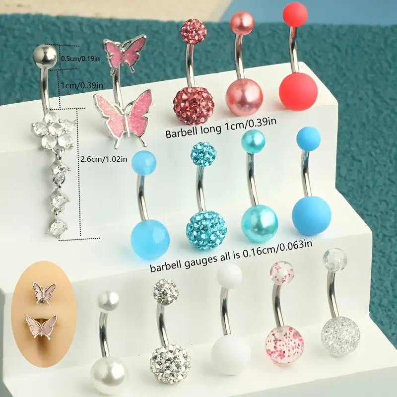 14pcs خاتم زر البطن ثقب السبرة - مراجعة Body Jewelry Jewelry Box وسعره