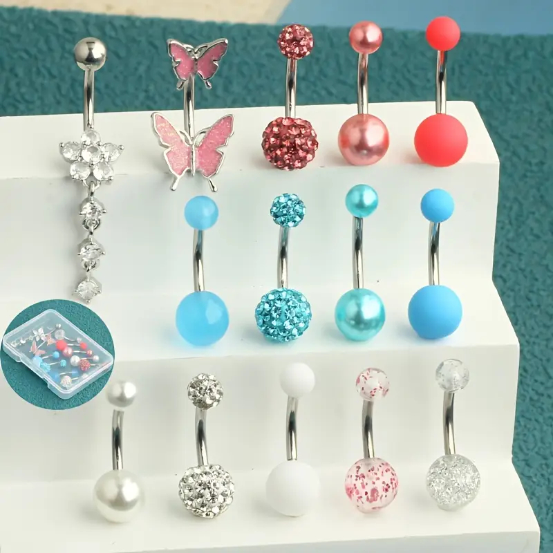 14pcs خاتم زر البطن ثقب السبرة - مراجعة Body Jewelry Jewelry Box وسعره