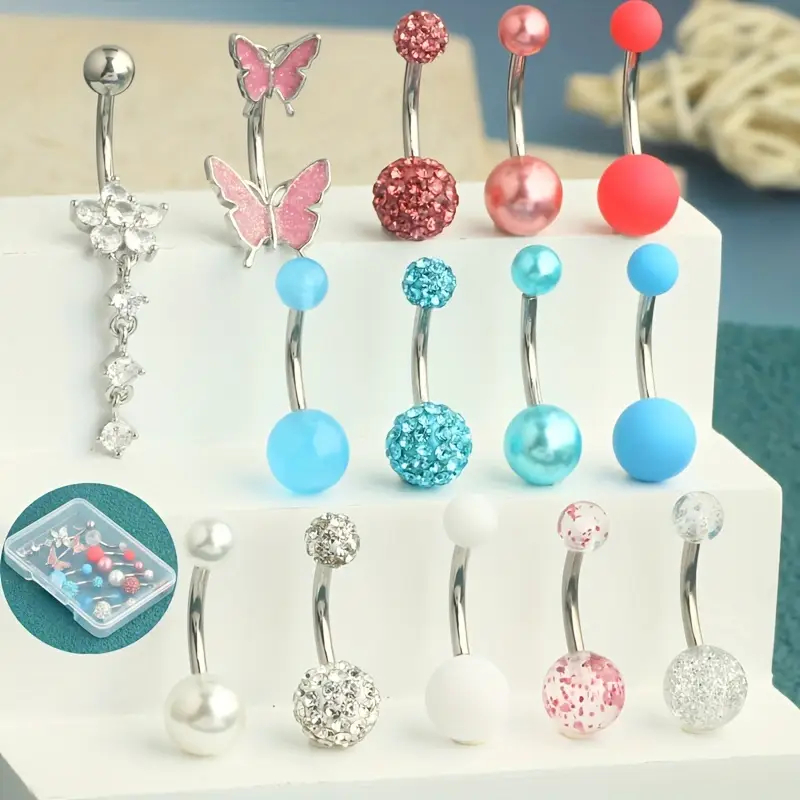 14pcs خاتم زر البطن ثقب السبرة - مراجعة Body Jewelry Jewelry Box وسعره