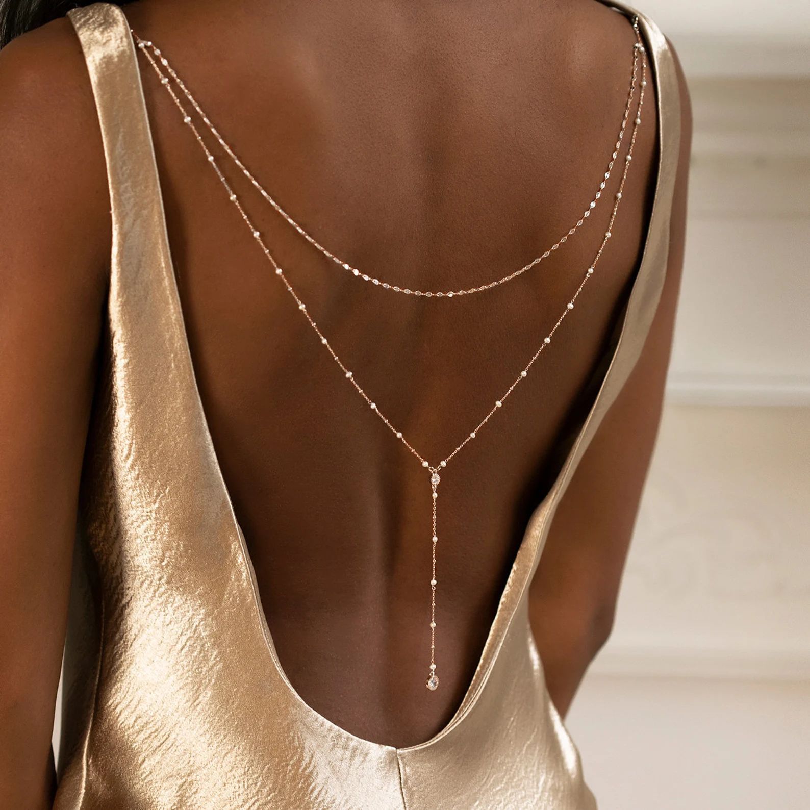 قلادة ذهبية مطلية رقيقة مرصعة  - مراجعة Body Jewelry For Backless Dress وسعره
