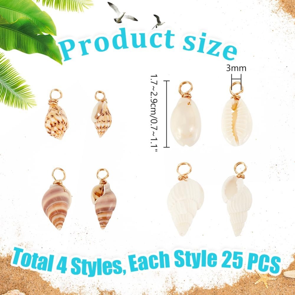 100 قطعة 4 أنماط قذيفة الطبيعي - مراجعة Body Jewelry Beach وسعره