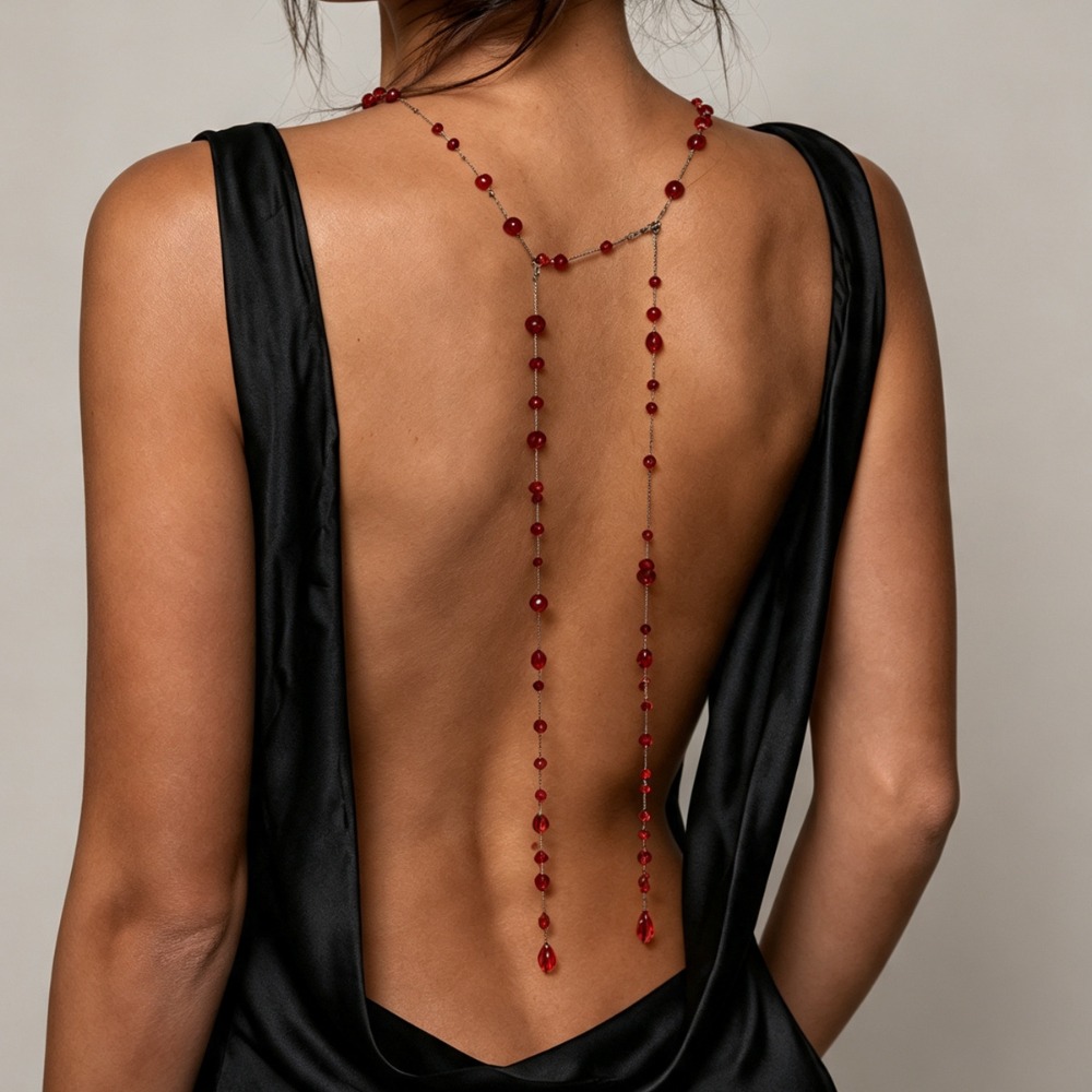 سلسلة ظهر قوطية سوداء وحمراء م - مراجعة Body Jewelry For Backless Dress وسعره